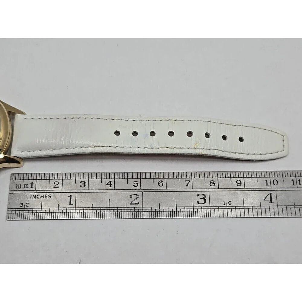 Kenneth Cole New York Lattice Dial Gold Womens Watches White Leather New Battery